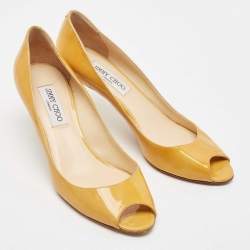 Jimmy Choo Yellow Patent Leather Evelyn Peep Toe Pumps Size 39