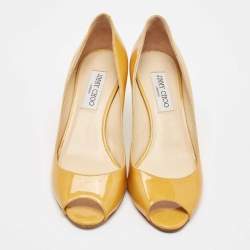 Jimmy Choo Yellow Patent Leather Evelyn Peep Toe Pumps Size 39