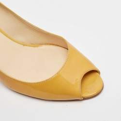 Jimmy Choo Yellow Patent Leather Evelyn Peep Toe Pumps Size 39
