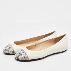 Pre Owned Jimmy Choo White Leather and Snakeskin Cap Toe Gaze Ballet Flats Size 35