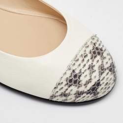 Pre Owned Jimmy Choo White Leather and Snakeskin Cap Toe Gaze Ballet Flats Size 35