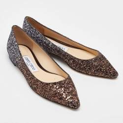 Jimmy Choo Metallic Ombre Glitter Romy Pointed Toe Ballet Flats Size 34.5