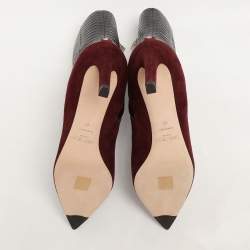 Pre Owned Jimmy Choo Burgundy Python Embossed Leather and Suede Mavie Ankle Boots Size 40