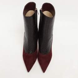 Pre Owned Jimmy Choo Burgundy Python Embossed Leather and Suede Mavie Ankle Boots Size 40