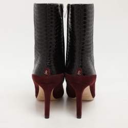 Pre Owned Jimmy Choo Burgundy Python Embossed Leather and Suede Mavie Ankle Boots Size 40