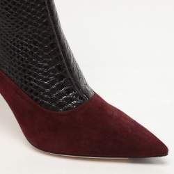 Pre Owned Jimmy Choo Burgundy Python Embossed Leather and Suede Mavie Ankle Boots Size 40