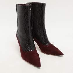 Pre Owned Jimmy Choo Burgundy Python Embossed Leather and Suede Mavie Ankle Boots Size 40
