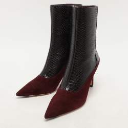Pre Owned Jimmy Choo Burgundy Python Embossed Leather and Suede Mavie Ankle Boots Size 40