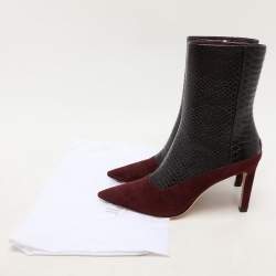 Pre Owned Jimmy Choo Burgundy Python Embossed Leather and Suede Mavie Ankle Boots Size 40