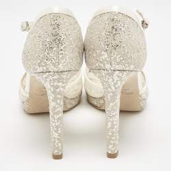 مملوكة مسبقًا Jimmy Choo Silver/Cream Glitter and Satin Lacia Sandals Size 39