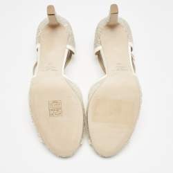 مملوكة مسبقًا Jimmy Choo Silver/Cream Glitter and Satin Lacia Sandals Size 39