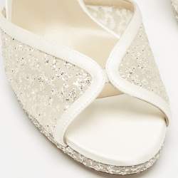مملوكة مسبقًا Jimmy Choo Silver/Cream Glitter and Satin Lacia Sandals Size 39