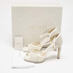 مملوكة مسبقًا Jimmy Choo Silver/Cream Glitter and Satin Lacia Sandals Size 39