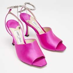 Jimmy Choo Pink Satin Crystal Embellished Ankle Strap Sandals Size 39