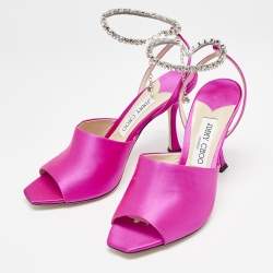 Jimmy Choo Pink Satin Crystal Embellished Ankle Strap Sandals Size 39