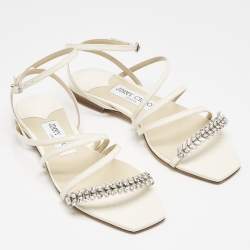 Jimmy Choo Cream Leather Bing Flat Sandals Size 35