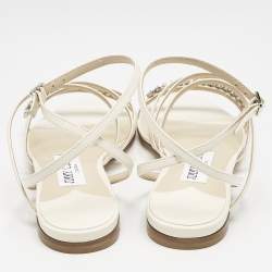 Jimmy Choo Cream Leather Bing Flat Sandals Size 35