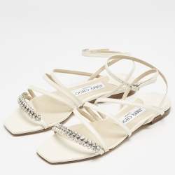 Jimmy Choo Cream Leather Bing Flat Sandals Size 35