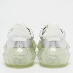 Jimmy Choo Silver/White Leather Diamond Lace Up Sneakers Size 35