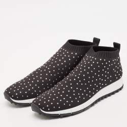 Jimmy Choo Black Knit Fabric Norway Slip On Sneakers Size 39.5
