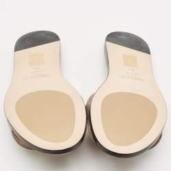 Pre Owned Jimmy Choo Grey Cro Embossed Leather JC Flat Slides Size 38.5