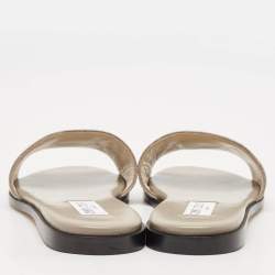 Pre Owned Jimmy Choo Grey Cro Embossed Leather JC Flat Slides Size 38.5