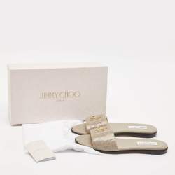 Pre Owned Jimmy Choo Grey Cro Embossed Leather JC Flat Slides Size 38.5