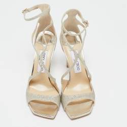 Jimmy Choo Metallic Gold Coarse Glitter Azia Sandals Size 37.5