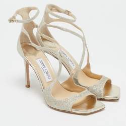Jimmy Choo Metallic Gold Coarse Glitter Azia Sandals Size 37.5