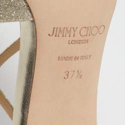 Jimmy Choo Metallic Gold Coarse Glitter Azia Sandals Size 37.5