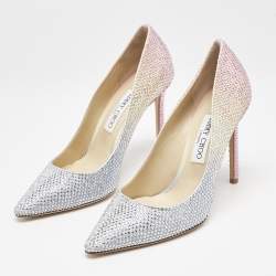 Pre Owned Jimmy Choo Ombre Silver/Pink Crystals Romy Pumps Size 39