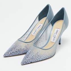 Pre Owned Jimmy Choo Blue Mesh Crystal Embellished Love Pumps Size 37