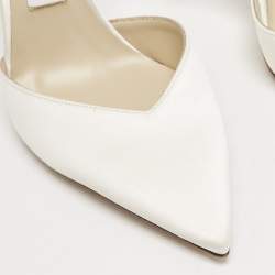 Pre Owned Jimmy Choo Ivory Satin Crystal Embellished Saeda Pumps Size 37