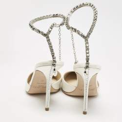Pre Owned Jimmy Choo Ivory Satin Crystal Embellished Saeda Pumps Size 37