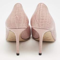 Jimmy Choo Blush Pink Croc Embossed Leather Love Pointed Toe Pumps Size 37