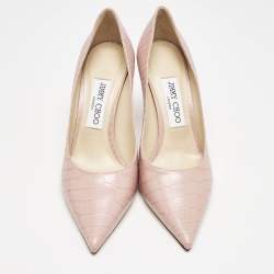 Jimmy Choo Blush Pink Croc Embossed Leather Love Pointed Toe Pumps Size 37