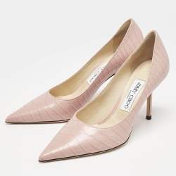 Jimmy Choo Blush Pink Croc Embossed Leather Love Pointed Toe Pumps Size 37