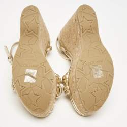 Jimmy Choo Gold Leather Diosa Wedge Sandals Size 38.5