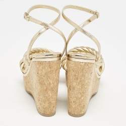 Jimmy Choo Gold Leather Diosa Wedge Sandals Size 38.5
