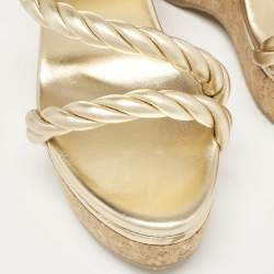 Jimmy Choo Gold Leather Diosa Wedge Sandals Size 38.5