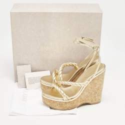 Jimmy Choo Gold Leather Diosa Wedge Sandals Size 38.5