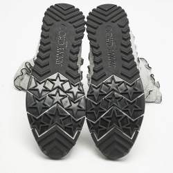 Jimmy Choo Silver Ruffle Knit Fabric Eugene Sneakers Size 38