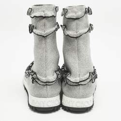 Jimmy Choo Silver Ruffle Knit Fabric Eugene Sneakers Size 38