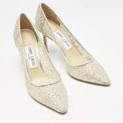 Jimmy Choo Beige Lace and Leather Romy Pumps Size 37.5