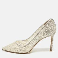 Jimmy Choo Beige Lace and Leather Romy Pumps Size 37.5
