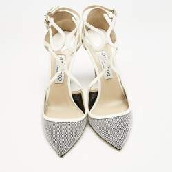 Jimmy Choo White/Black Raffia and Patent Leather Lancer Pumps Size 40.5