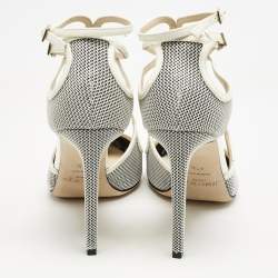 Jimmy Choo White/Black Raffia and Patent Leather Lancer Pumps Size 40.5