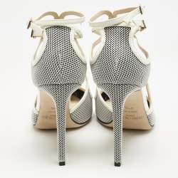 Jimmy Choo White/Black Raffia and Patent Leather Lancer Pumps Size 40.5