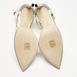 Jimmy Choo White/Black Raffia and Patent Leather Lancer Pumps Size 40.5
