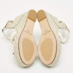 Jimmy Choo White/Gold Leather Dellena Wedge Sandals Size 36